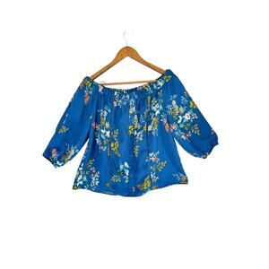 Blue peasant Cottagecore 3/4 sleeve top Large whimsigoth dark witch